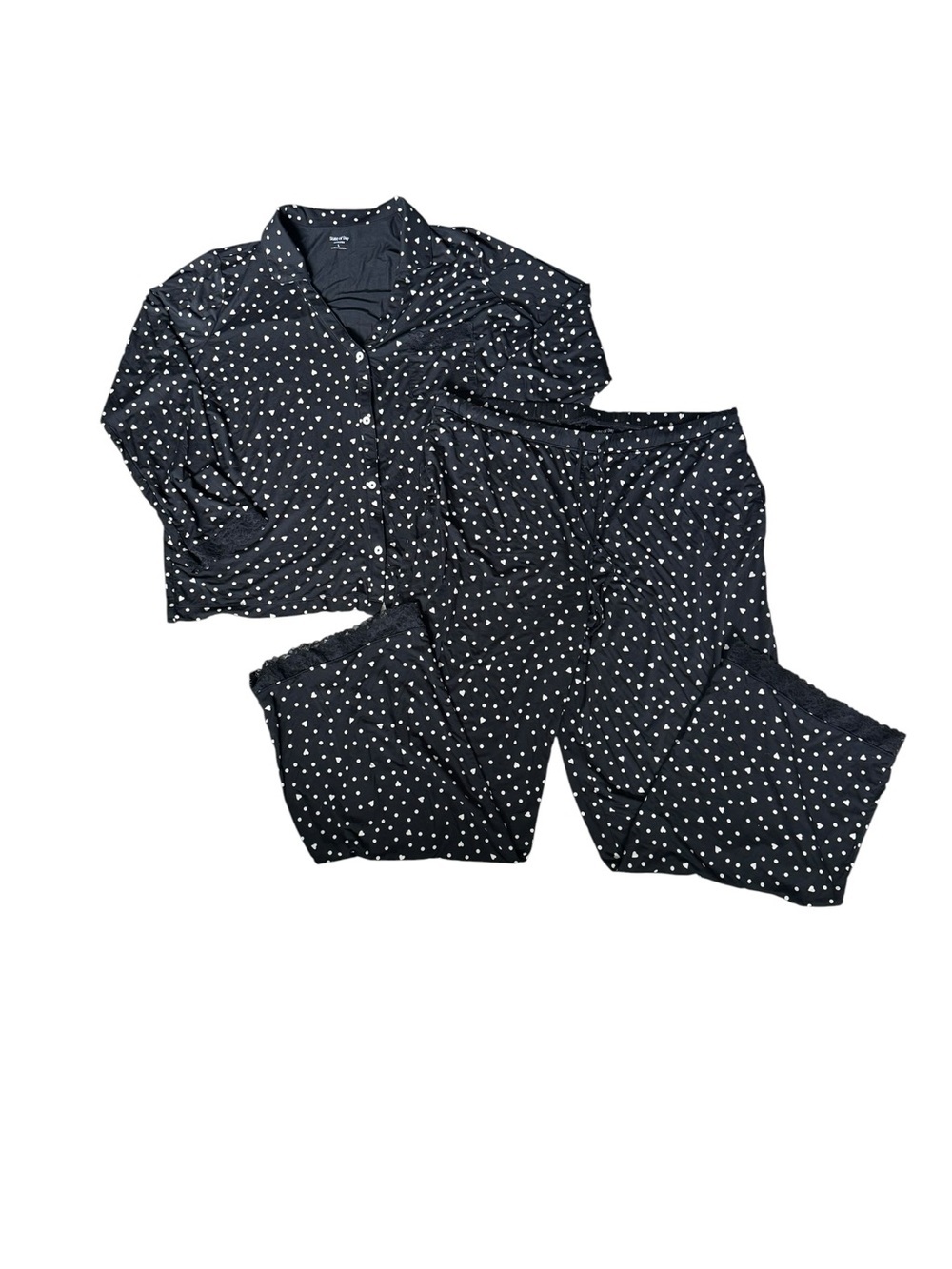 State of Day Intimates Modal Pajama Set Black White Heart Polka Dot Large BB56